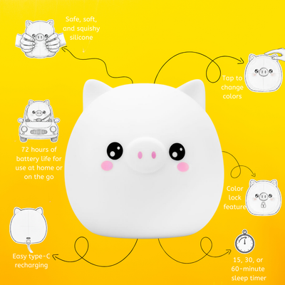 LumiPets® Percy the Pig- Children's Touch Night Light