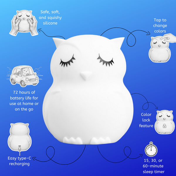 Owl Night Light - Soft Silicone Nursery Lamp | LumiPets® Opal