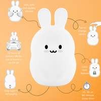 LumiPets® Bunny Night Light for Kids - Silicone Rabbit Nursery Lamp view 3