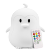 White cartoon-like night light with a remote control on a white background