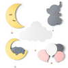 LumiDreams moon, cloud, elephant, elephant on the moon, and balloons display. 