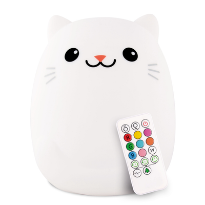 LumiPets Clive the Cat night light white silicone cat lamp with colour remote control