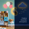 LumiDreams balloon, elephant on moon. and cloud on the wall in playroom to display daytime and nighttime comparison with star stickers.