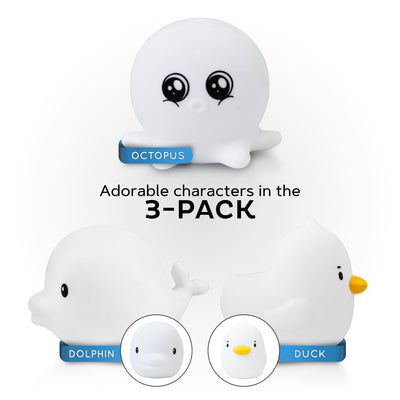LumiPets® Minis Olive, Daisy, & Delbert- Waterproof Light-Up Toy Pack