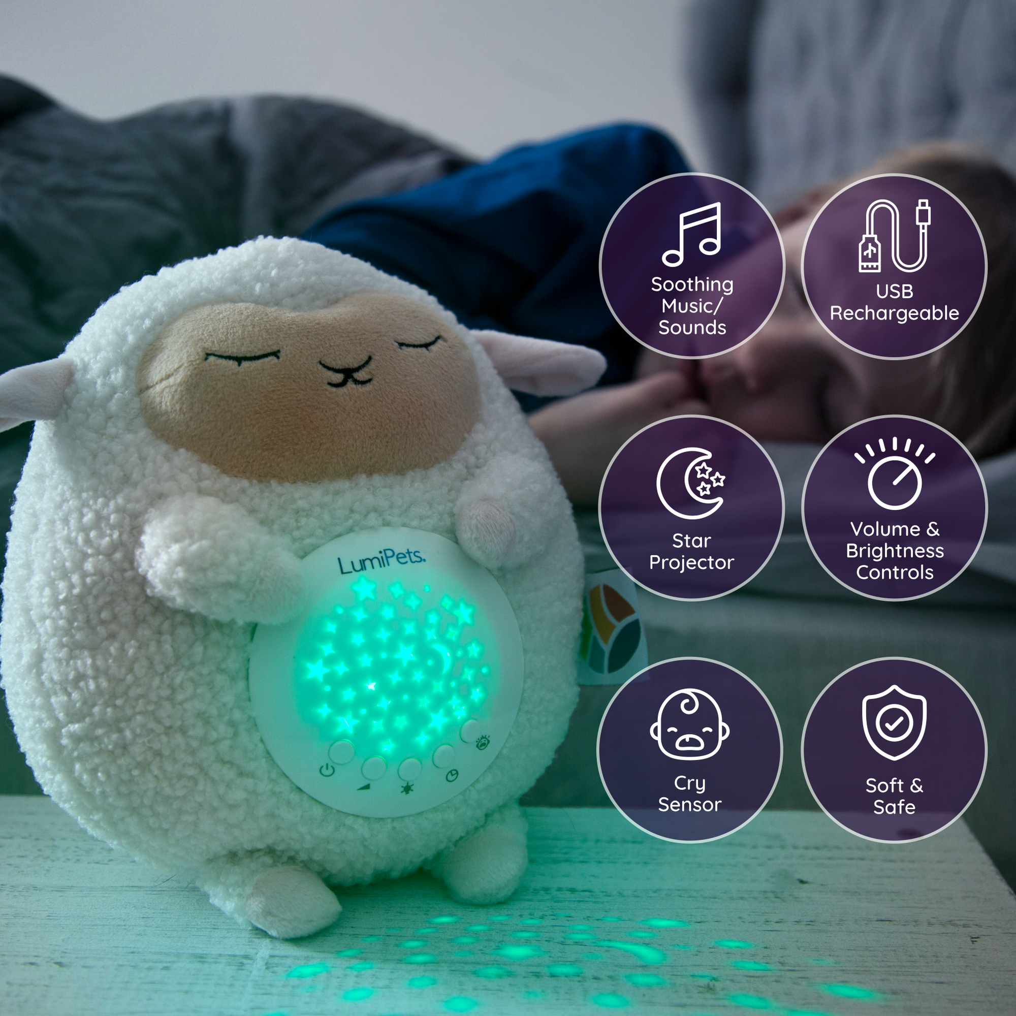 Baby Sleep Soother, Portable Music Machine & Night Light Projector  Rechargeable Baby Lullaby Plush Animal Toy, Sleep Aid for Newborns and Up